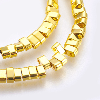 Electroplated Non-magnetic Synthetic Hematite Beads Strands, Grade AA, 2-Hole, Rectangle, Long-Lasting Plated, Real 24K Gold Plated, 4.5x2x2.5mm, Hole: 1mm, about 181pcs/strand, 16.29 inch(41.4cm)