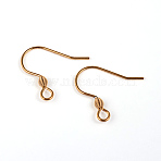 304 Stainless Steel Earring Hook Findings Ion Plating(IP), Ear Wire, with Horizontal Loop, Real 18K Gold Plated, 18x16x0.8mm, 20 Gauge, Hole: 2.5mm(X-STAS-M240-02G-01)