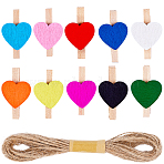 80Pcs 10 Colors Wooden Clips Tacks, for Office & School Supplies, Heart, 2Bundles Jute Cord, Jute String, Mixed Color, 30.5x19x9mm(DIY-CP0012-83)