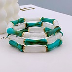 Acrylic Bamboo Joint Beaded Bracelets for Women, Dark Cyan, Inner Diameter: 2-1/4 inch(5.8cm)(FS-WG26A21-07)