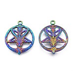 201 Stainless Steel Pendants, Baphomet, Rainbow Color, 30.5x24.5x3mm, Hole: 2mm(STAS-N098-175M)