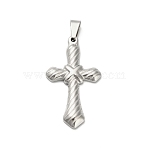 304 Stainless Steel Pendants, Cross Charm, Stainless Steel Color, 45x25.5x4mm, Hole: 9x4.5mm(STAS-Q343-15P)