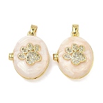 Brass Micro Pave Clear Cubic Zirconia Locket Pendants, with Enamel, Oval with Paw Print Charms, Rack Plating, Long-Lasting Plated, Real 18K Gold Plated, Bisque, 21.5x17x8mm, Hole: 4.5x2mm(KK-A294-11G-02)