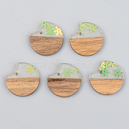 Transparent Resin & Walnut Wood Pendants, with Snowflake Glitter Sequins, Gap Flat Round, Clear, 23x24.5x3mm, Hole: 2mm(RESI-S389-038A-D01)