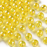 Transparent Acrylic Beads, AB Color Plated, Round, Yellow, 8x7mm, Hole: 2mm, about 1745pcs/500g(MACR-S370-B8mm-717)