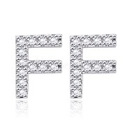 Brass Cubic Zirconia Stud Earrings, with Ear Nuts, Alphabet, Letter F, Clear, Platinum, 12x9x3mm, Pin: 0.7mm(EJEW-BB35118-F)