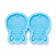 DIY Pendant Silicone Molds, for Earring Making, Resin Casting Molds, For UV Resin, Epoxy Resin Jewelry Making, Woman, Sky Blue, 42x63x5.5mm, Hole: 2mm, Inner Diameter: 36.5x26.5mm(DIY-M028-13)