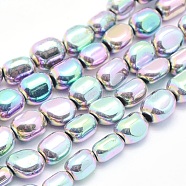 Electroplate Non-magnetic Synthetic Hematite Beads Strands, Nuggets, Rainbow Plated, 7x4~5mm, Hole: 1mm, about 57pcs/strand, 15.7 inch(40cm)(G-L488-A-25)