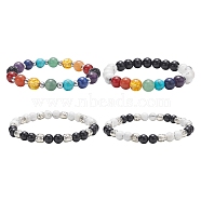 4Pcs 4 Style Natural & Synthetic Mixed Gemstone Strech Bracelets Set, Alloy Round Beaded Stackable Bracelets for Women, Inner Diameter: 2-1/4~2-3/8 inch(5.8~6.1cm), 1Pc/style(BJEW-JB09347)