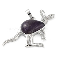 Natural Amethyst Pendants, with Platinum Tone Brass Findings, Kangaroo, 34x48x6.5~7mm, Hole: 5.5x7mm(G-A176-A07)