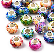 Opaque Resin European Beads, Imitation Crystal, Two-Tone Large Hole Beads, with Silver Tone Brass Double Cores, Rondelle, Mixed Color, 14x9.5mm, Hole: 5mm(RPDL-T003-09)