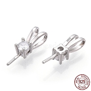 Rhodium Plated 925 Sterling Silver Micro Pave Cubic Zirconia Peg Bails, For Half Drilled Beads, Nickel Free, with S925 Stamp, Real Platinum Plated, 14x4x4mm, Hole: 2x3mm, Pin: 0.8mm(STER-T004-27P)