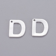 201 Stainless Steel Charms, Letter, Silver Color Plated, Letter.D, 11x9x0.7mm, Hole: 1mm(STAS-L232-007D)