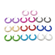 Textured Ring Acrylic Stud Earrings, Half Hoop Earrings with 316 Surgical Stainless Steel Pins, Mixed Color, 29.5x4.5mm(EJEW-P251-38)