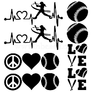 8 Sheets 4 Style Heart & Tennis Pattern Laser Style PET Waterproof Self-Adhesive Stickers, Decals for Car, Motocycle Decor, Black, 106~174x52~95x0.1mm, 2 Sheets/style(STIC-GF0001-02A)