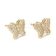 Butterfly Sparkling Cubic Zirconia Stud Earrings for Girl Women, Lead Free & Nickel Free & Cadmium Free, Brass Micro Pave Cubic Zirconia Earrings, Real 18K Gold Plated, 10x12mm, Pin: 0.6mm(EJEW-H126-11G)