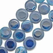 Natural Agate Beads Strand, Half Frosted, Dyed, Flat Round, Marine Blue, 24~27x5~7.5mm, Hole: 2.5mm, about 15pcs/strand, 15.5 inch(G-S234-06)