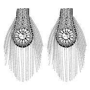 2Pcs Iron & Glass Rhinestone Chain Tassel Fashion Epaulette, Punk Style Rivet Shoulder Badge, with Wool Felt Base, Platinum, 192x50x12mm(DIY-FH0006-50)