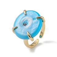 Lampwork Evil Eye Open Cuff Ring, Light Gold Brass Lucky Jewelry for Women, Lead Free & Cadmium Free, Sky Blue, Inner Diameter: 16mm(RJEW-C051-01G-03)
