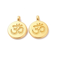 Rack Plating Alloy Pendants, Cadmium Free & Lead Free & Nickle Free, Flat Round with Ohm/Aum Charm, Matte Gold Color, 19x14.5x2mm, Hole: 1.6mm(FIND-I036-06MG)