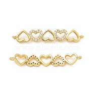 Brass Micro Pave Clear Cubic Zirconia Connector Charms, 5 Heart Links, Real 18K Gold Plated, 6x34x3mm, Hole: 1.2mm(KK-E068-VB051)