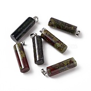 Natural Dragon Blood Pendants, with Platinum Tone Brass Findings, Column Charm, 27x8mm, Hole: 6x3.2mm(G-E135-02P-01)
