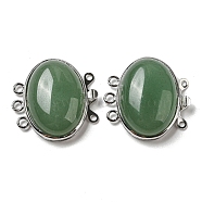 Aventurine Box Clasp, with Alloy Findings, Oval, 27x27x9.5~10.5mm, Hole: 2mm(G-C104-02C-P)