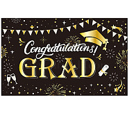 Polyester Hanging Banner Sign, Party Decoration Supplies Celebration Backdrop, Congratulations GRAD, Black, 180x110cm(AJEW-WH0190-011)