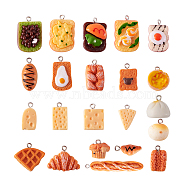 44Pcs 22 Style Resin Pendants, with Platinum Iron Peg Bail, Imitation Food, Mixed Bread Shape, Mixed Color, 13~14x14~15mm, Hole: 2mm(RESI-CD0001-11)