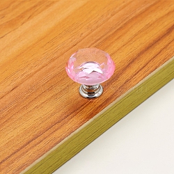 Transparent Glass Drawer Knob, with Alloy Findings and Screws, Cabinet Pulls Handles for Drawer, Doorknob Accessories, Diamond, Pink, 30x30mm(CABI-PW0001-143P-01)
