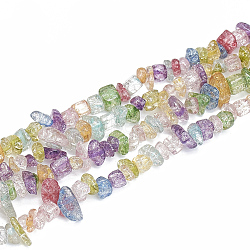 Baking Painted Crackle Glass Beads Strands, Chip, Colorful, 5~11x3~9x1~9mm, Hole: 1mm, about 200~300pcs/strand, 33.8 inch(G-S313-12)