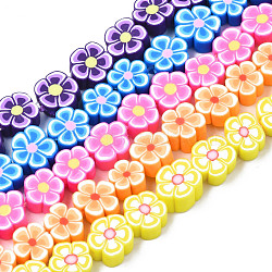 Handmade Polymer Clay Bead Strands, Flower, Mixed Color, 7.5~10x7~11x3.5~5mm, Hole: 1.6mm, about 38~40pcs/strand, 13.58 inch~14.57 inch(34.5~37cm)(CLAY-N011-48A)