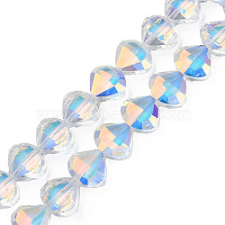 Electroplate Transparent Glass Beads Strands, Faceted, Teardrop, Clear AB, 10.5x12x6.5mm, Hole: 1mm, about 60pcs/strand, 25.59 inch(65cm)(EGLA-N002-36-C01)