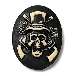 Halloween Opaque Resin Cabochons, Oval with Skull, Black, 39x29x10mm(CRES-F023-06)