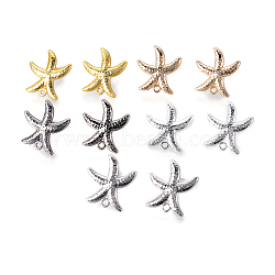 Brass Stud Earring Findings, with Plastic Ear Nuts and Loop, Long-Lasting Plated, Starfish/Sea Stars, Mixed Color, 18x17x2mm, Hole: 1.2mm, Pin: 0.7mm(KK-F809-15)