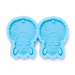 DIY Pendant Silicone Molds, for Earring Making, Resin Casting Molds, For UV Resin, Epoxy Resin Jewelry Making, Woman, Sky Blue, 42x63x5.5mm, Hole: 2mm, Inner Diameter: 36.5x26.5mm(DIY-M028-13)