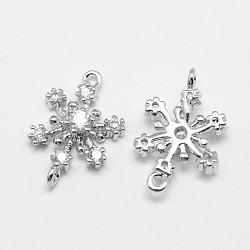Flower Brass Micro Pave Grade AAA Cubic Zirconia Links, Cadmium Free & Nickel Free & Lead Free, Real Platinum Plated, 15x10x3mm, Hole: 1mm(ZIRC-O022-32P-NR)