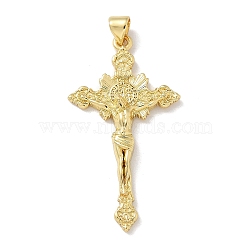 Brass Pendants, Cross with Jesus Charms, Real 18K Gold Plated, 42.5x22.5x4mm, Hole: 5x3.5mm(KK-M300-24G)