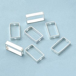 Brass Bead Frame, with 2 Hole, Rectangle, Silver, 15x8x2.8mm(KK-CJC0001-24S)