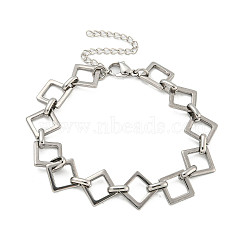 304 Stainless Steel Rhombus Link Chains Bracelets for Men & Women, Stainless Steel Color, 7-1/8 inch(18cm)(BJEW-D042-03P)