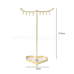 Acrylic Tray & Iron Necklace Display Stands, Necklace Storage, Heart, Golden, 12x27.5cm(PW-WG85159-02)