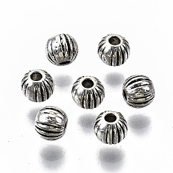 Tibetan Style Alloy Beads, Round, Cadmium Free & Lead Free, Antique Silver, 4x3mm, Hole: 1.2mm(X-TIBEB-N005-30AS-RS)