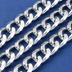 Oxidation Aluminum Curb Chains, Diamond Cut Cuban Link Chains, Unwelded, with Spool, Silver, 16.5x13x3.5mm, about 49.21 Feet(15m)/Roll(CHA-E003-06S)