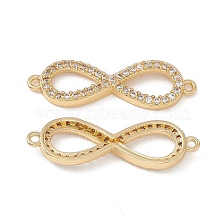 Brass Micro Pave Clear Cubic Zirconia Connector Charms, Infinity Links, Real 18K Gold Plated, 29x9x3mm, Hole: 1.2mm(KK-E068-VB386)