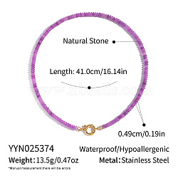 Autumn Winter Dyed Natural White Jade Rondelle Beaded Necklaces, with 304 Stainless Steel Clasps, Golden, Violet, 16.14 inch(41cm), Bead: 4.9mm(TB0326-8)