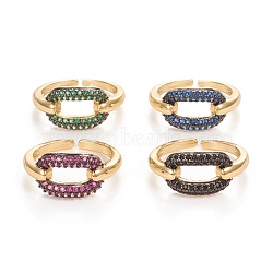 Brass Micro Pave Cubic Zirconia Cuff Rings, Open Rings, Long-Lasting Plated, Oval, Golden, Mixed Color, Size 8, Inner Diameter: 17.5~18mm(ZIRC-Q205-08)