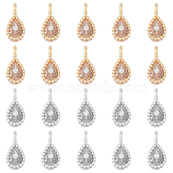 HOBBIESAY 20Pcs 2 Colors Brass Cubic Zirconia Charms, Nickel Free, Teardrop, Real Gold Plated & Real Platinum Plated, 8x4x2mm, Hole: 1mm, 10pcs/color(KK-HY0002-92)