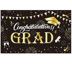 Polyester Hanging Banner Sign, Party Decoration Supplies Celebration Backdrop, Congratulations GRAD, Black, 180x110cm(AJEW-WH0190-011)