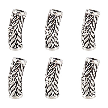 6Pcs 304 Stainless Steel Beads, Tube with Fleur De Lis, Antique Silver, 28.5x12x9mm, Hole: 6mm