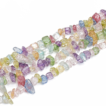 Baking Painted Crackle Glass Beads Strands, Chip, Colorful, 5~11x3~9x1~9mm, Hole: 1mm, about 200~300pcs/strand, 33.8 inch